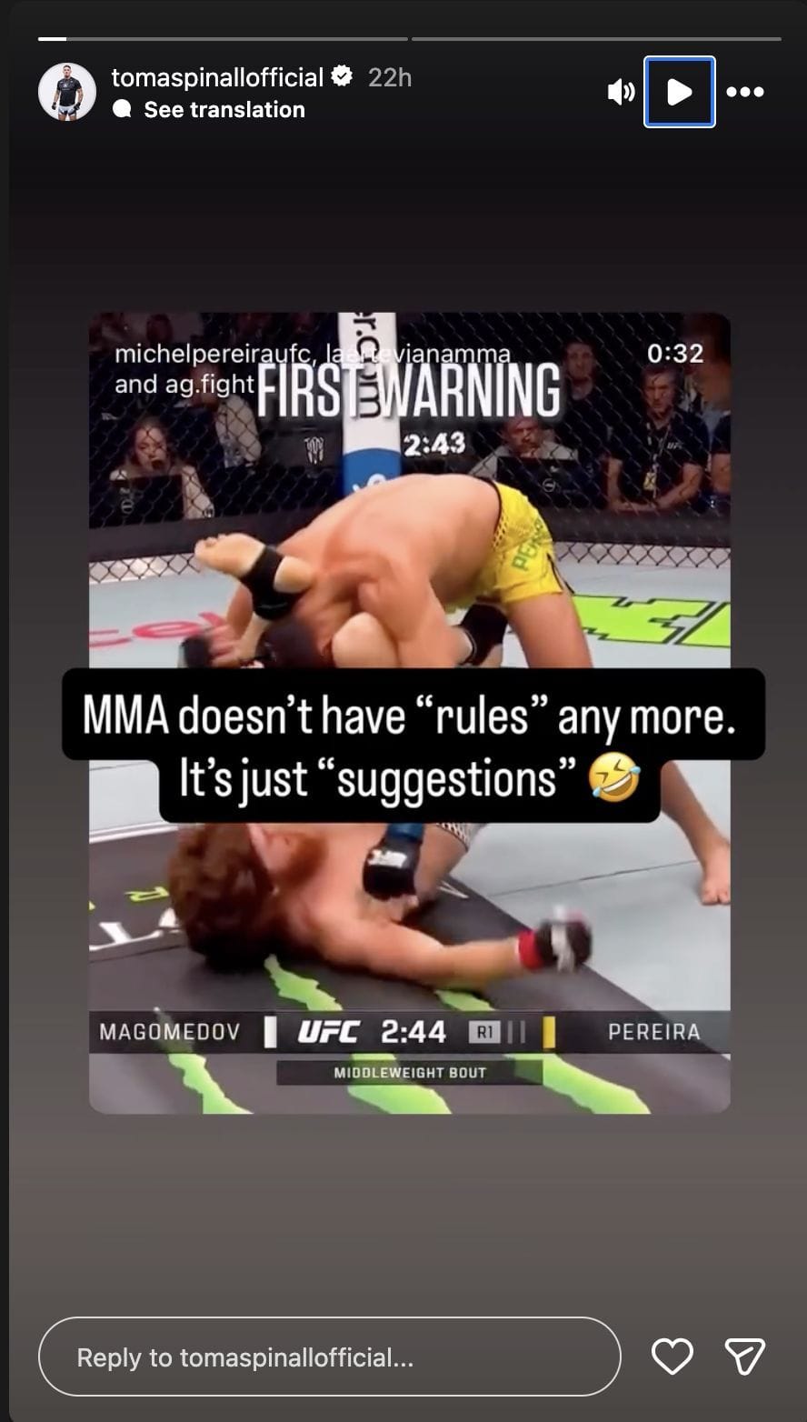 Tom Aspinall's Instagram story on Herb Dean - Source: Instagram