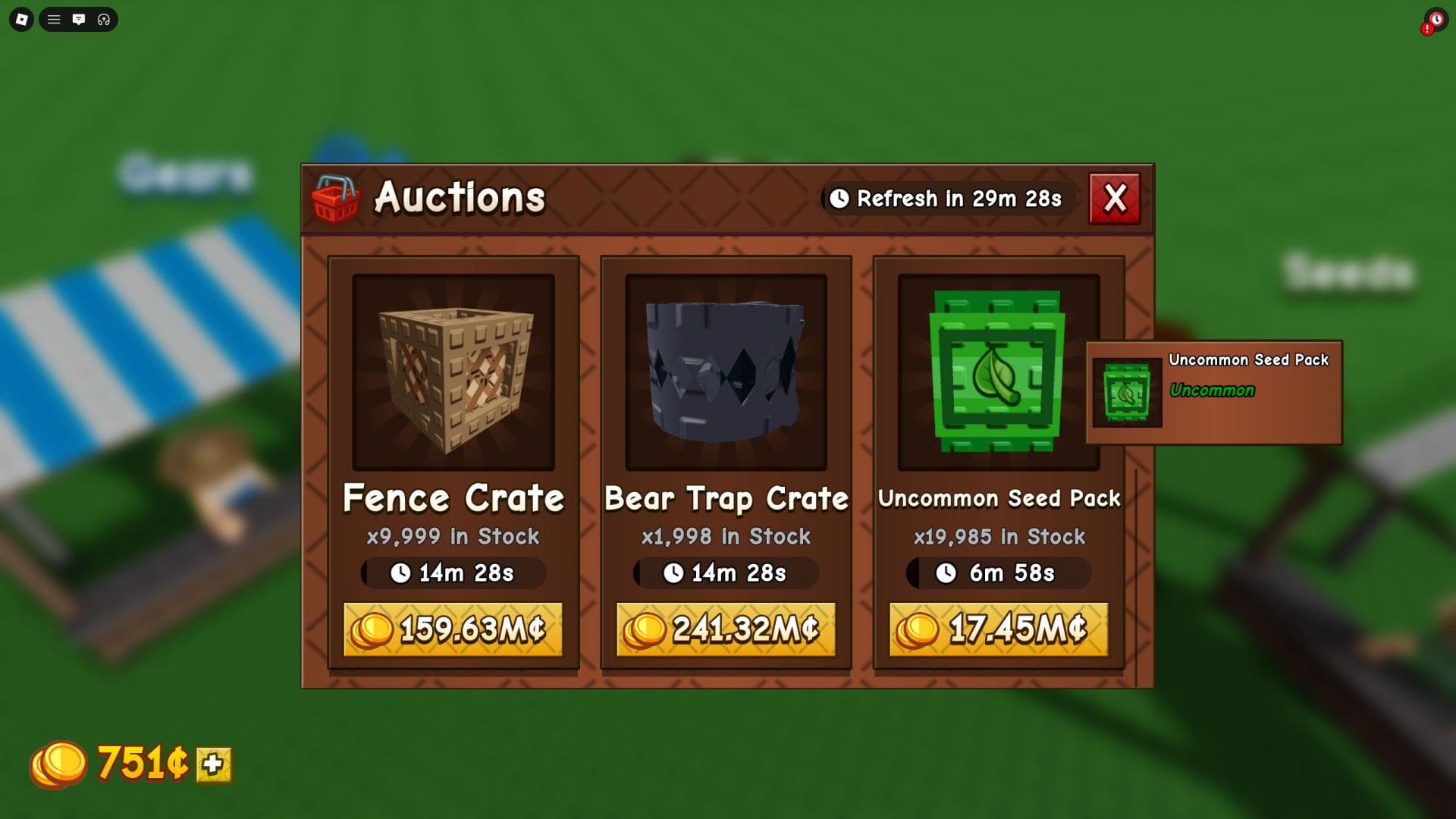 O Uncommon Seed Pack está disponível através do sistema de leilão (imagem via Roblox)