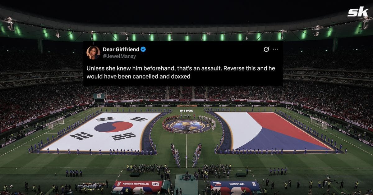 “Reverse this and he would have been cancelled” - Fans hit out as Mexican woman kisses Korean journalist on live TV during FIFA World Cup