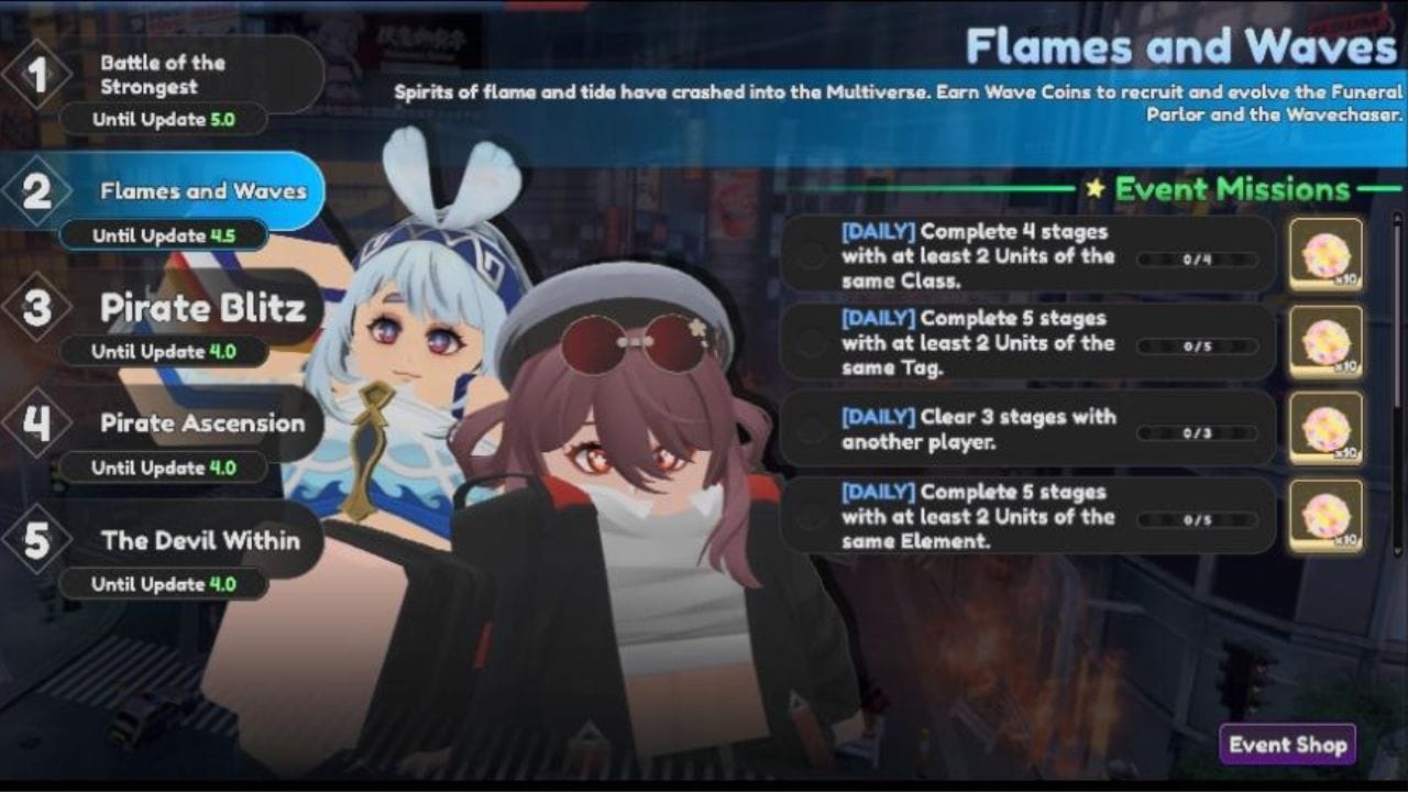 O evento Flames and Waves (imagem via Roblox)