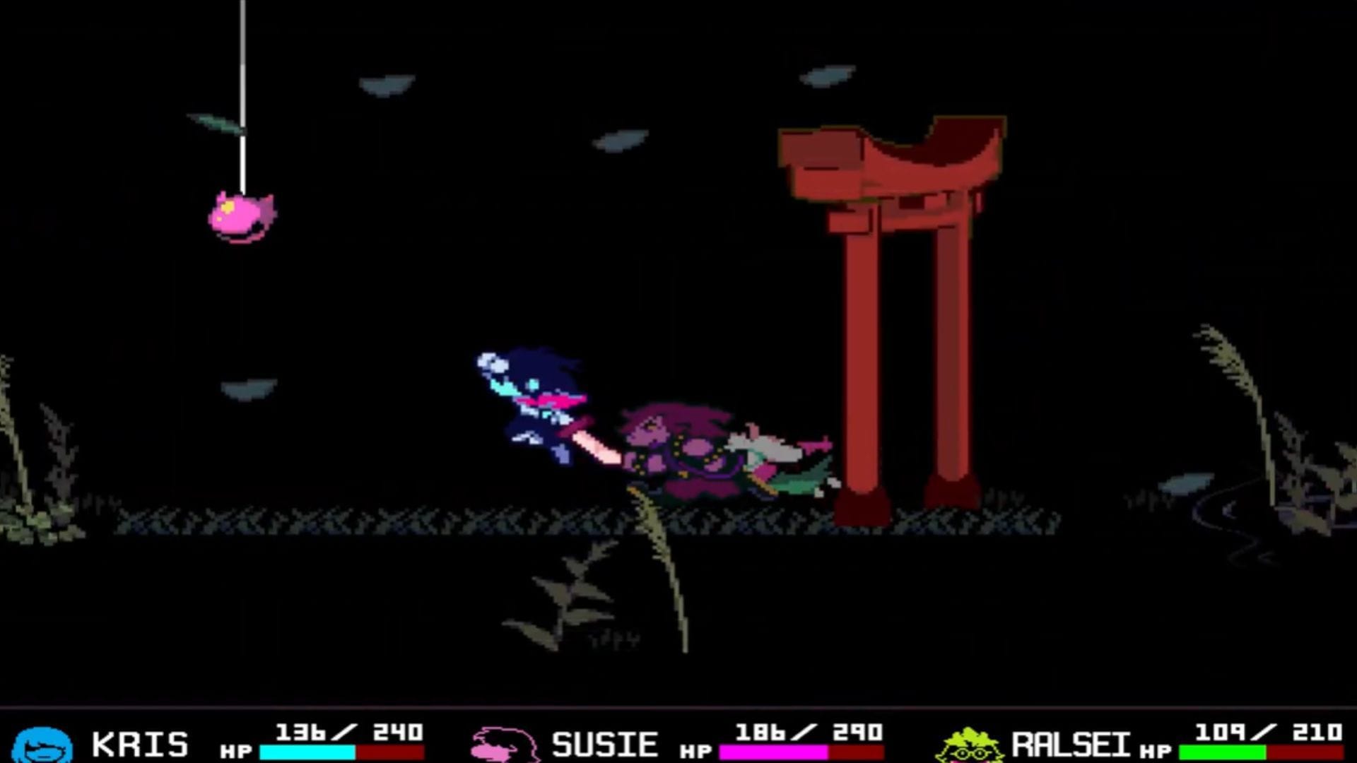 Toque no sino rosa no final da porta do jardim (Imagem via Toby Fox || Youtube/@BlueBlurX7)