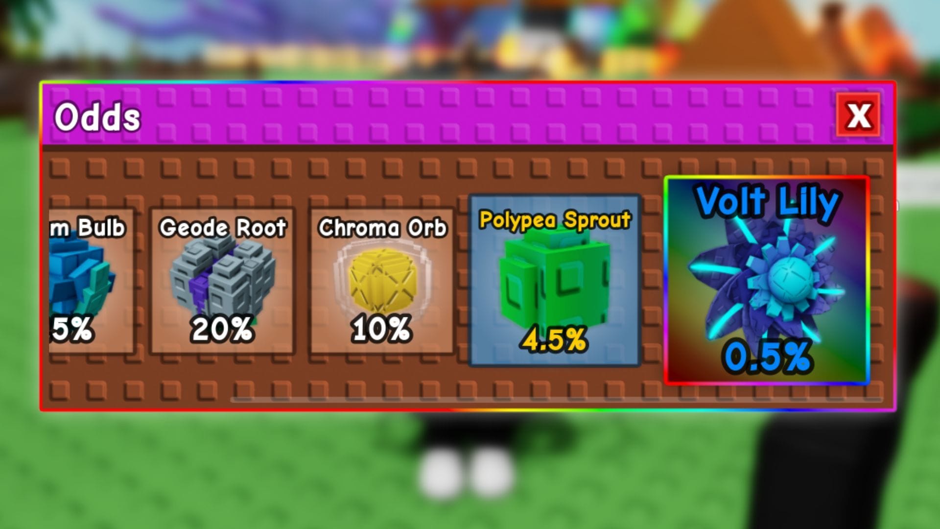 Conteúdo do pacote de sementes da 6ª temporada (imagem via Roblox)