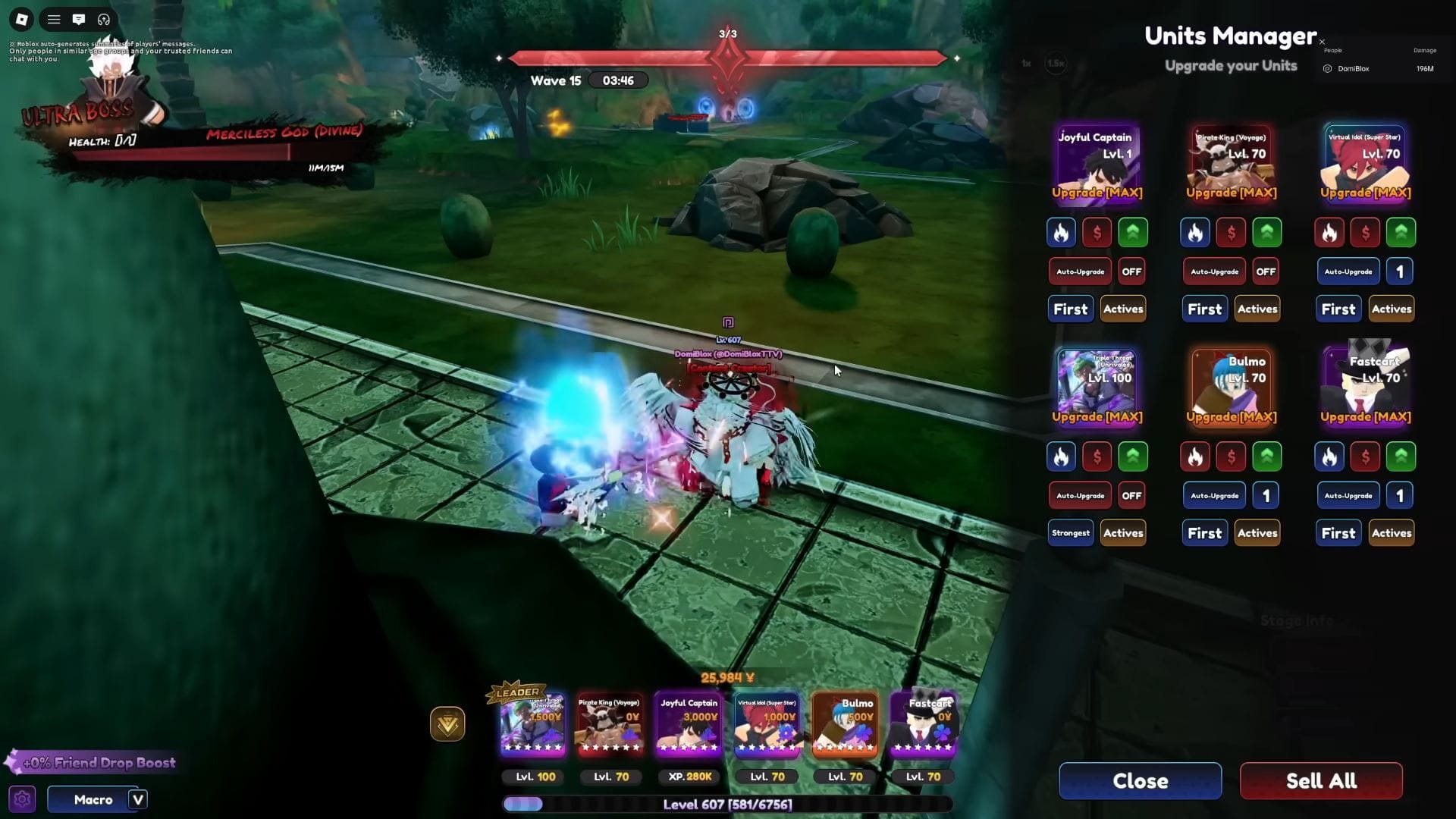 Taking on the Merciless God Ultra Boss (Image via Roblox || YouTube/@DomiBloxHD)