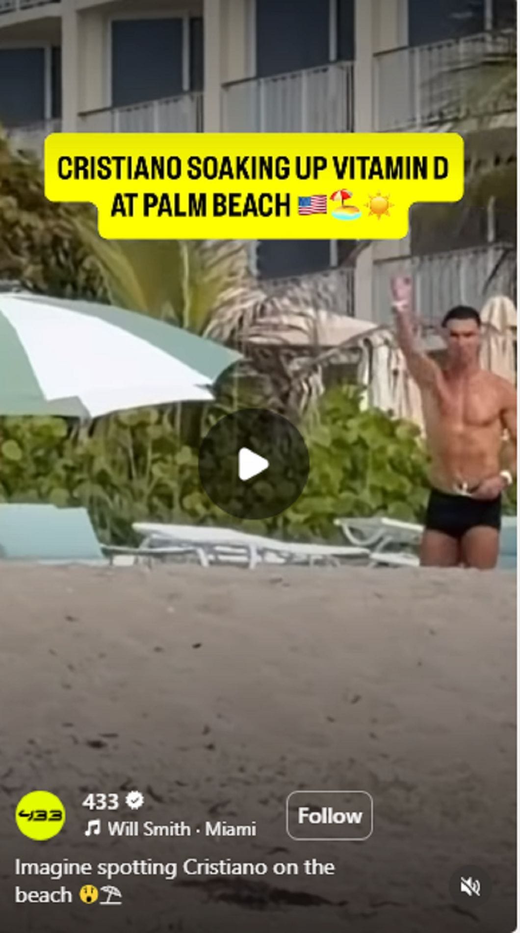 Cristiano Ronaldo reage aos fãs em Palm Beach, na Flórida | Fonte: Instagram/@433
