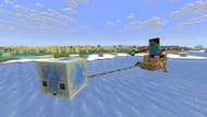 Steve is riding a Pig in a Boat leashed to a Blue Ice absorbed Sulfur Cube, holding a Diamond Spear. Click here for a link to the full-size image.