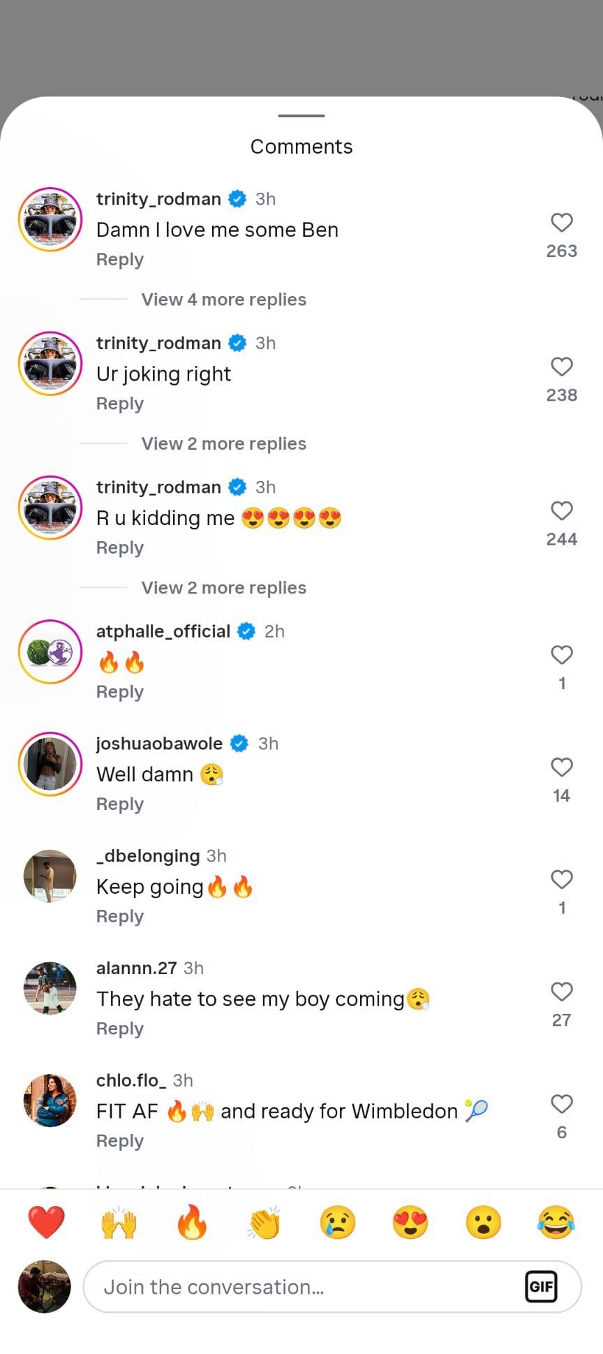 Captura de tela da seção de comentários da postagem do Instagram.