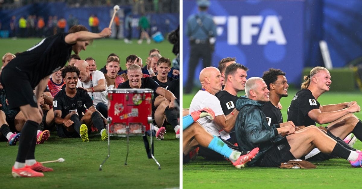 Erling Haaland, Martin Odegaard and Norway stars celebrate reaching FIFA World Cup knockout rounds by doing iconic row celebration with fans