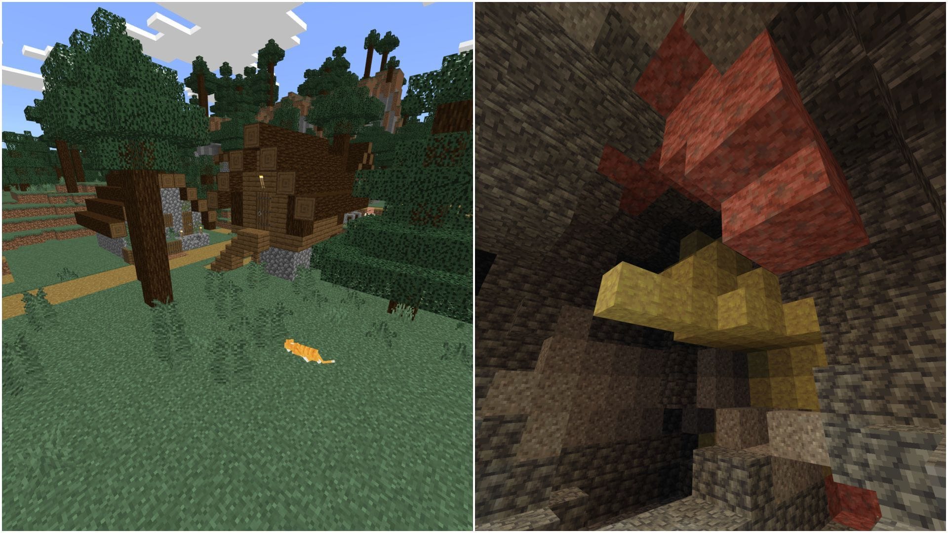 Taiga village and Sulfur Cave at spawn (Image via Mojang Studios || Sportskeeda)