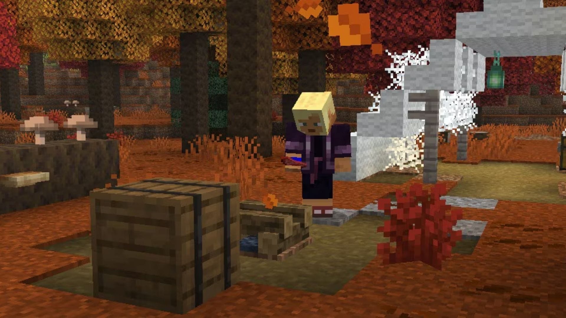 Baixe o Minecraft Bedrock 26.40.27 beta e visualize para conferir o acampamento abandonado (Imagem via Mojang Studios)