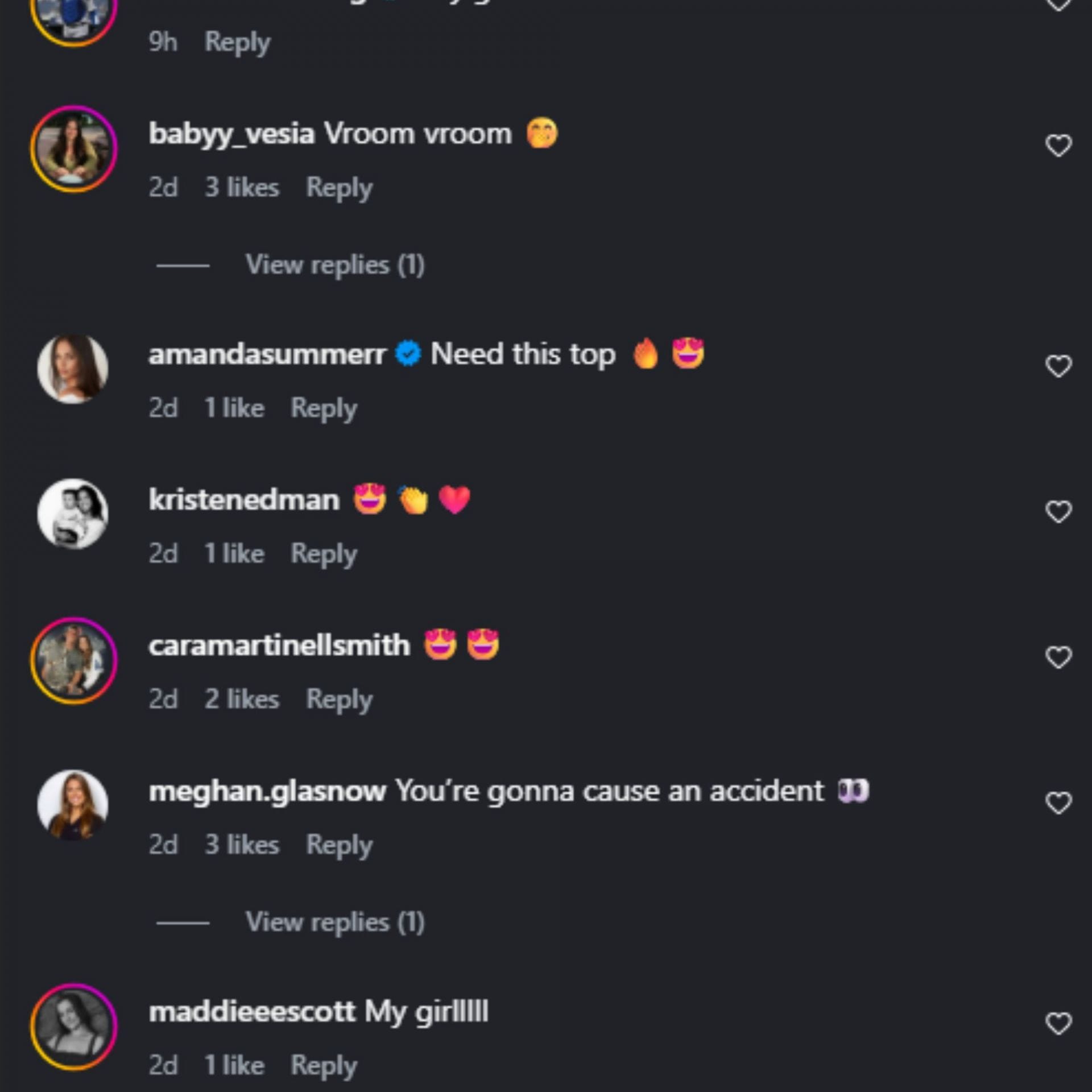 Captura de tela dos comentários (imagem via Instagram/kaitlynpowerr)