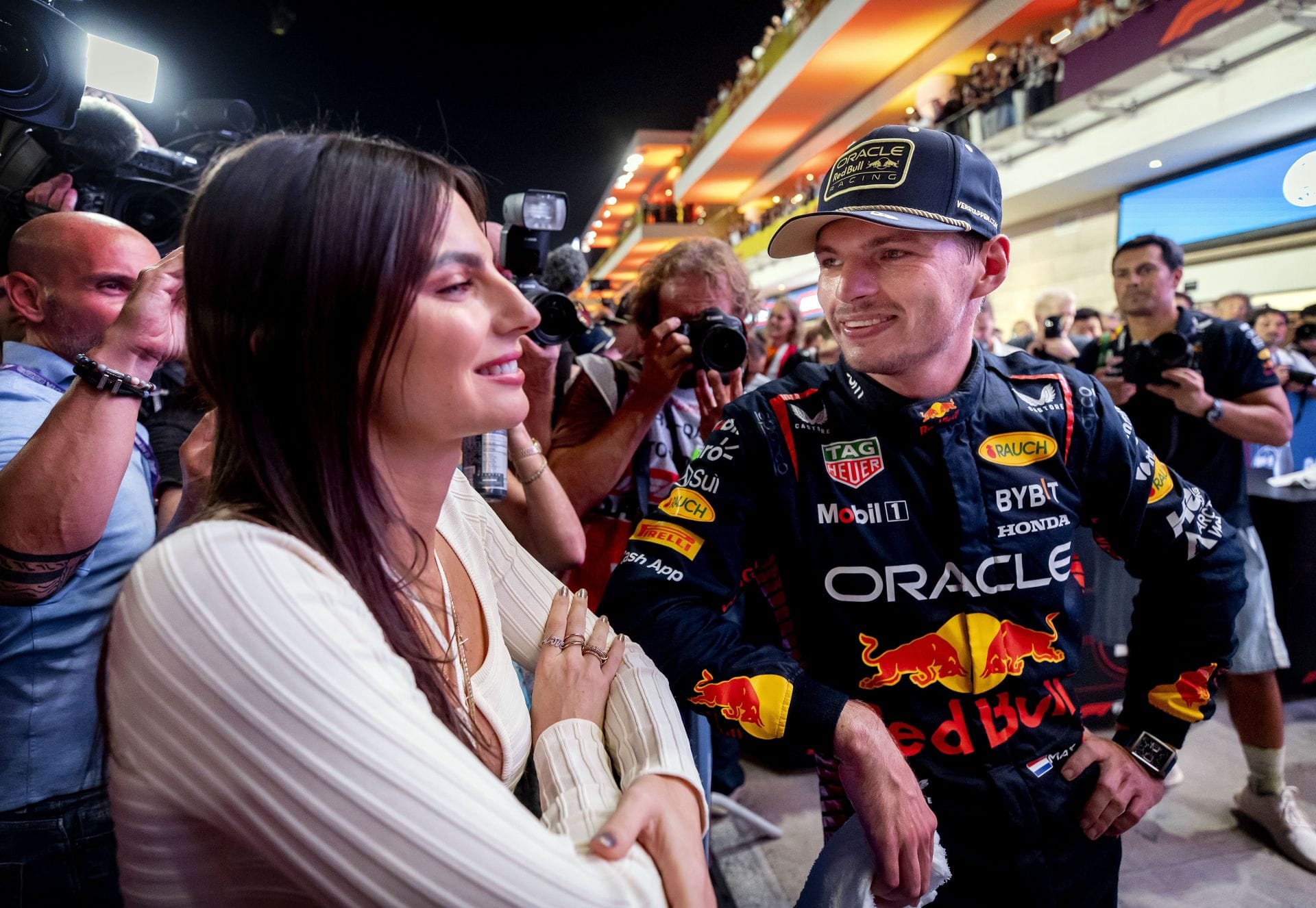 Kelly Piquet reacts to Max Verstappen securing a podium in the F1 Austrian GP