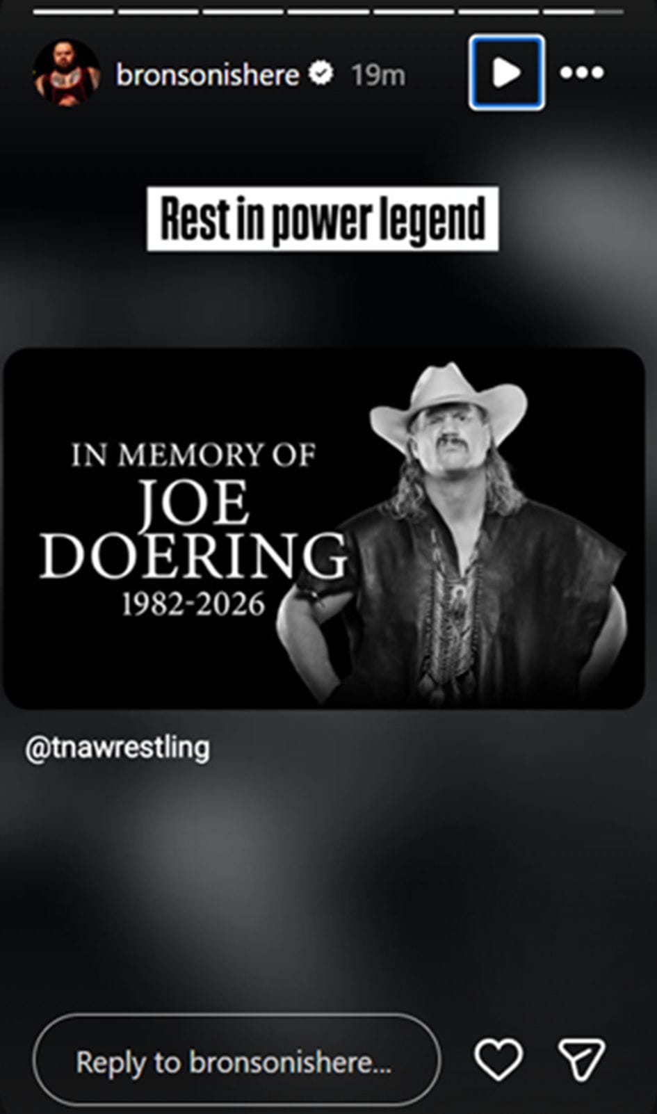 Bronson Reed prestou homenagem (Fonte: Instagram)