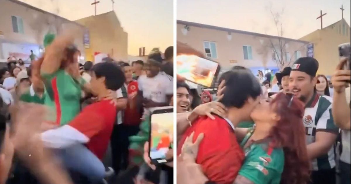 Mexican woman climbs on South Korean fan and kisses him during wild celebrations after FIFA World Cup clash in Guadalajara