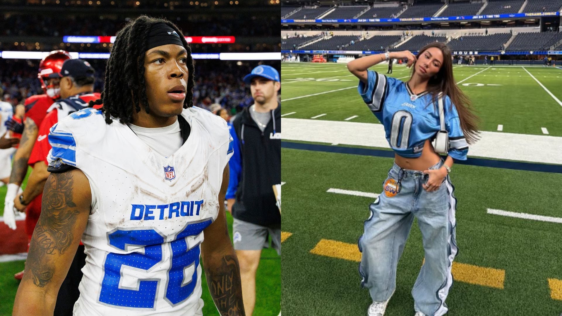 Jahmyr Gibbs' gf Nicole takes seaside walk in bikini top after Lions RB shows support on her latest post