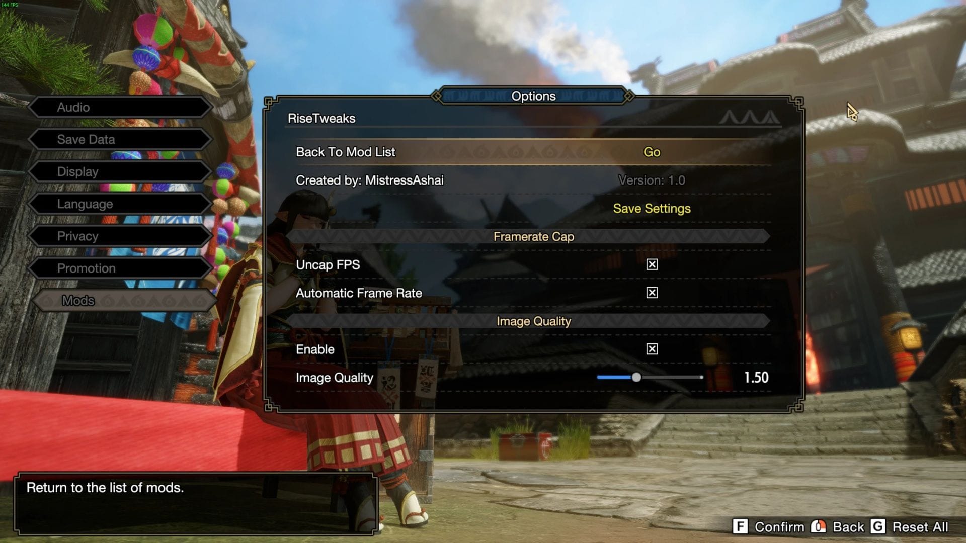 RiseTweaks (imagem via Nexus Mods)