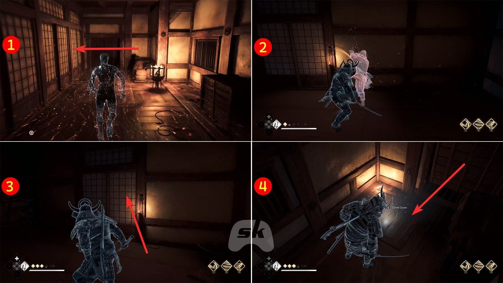 Suba as escadas, derrote o inimigo e desça por aqui (Imagem via Ubisoft)