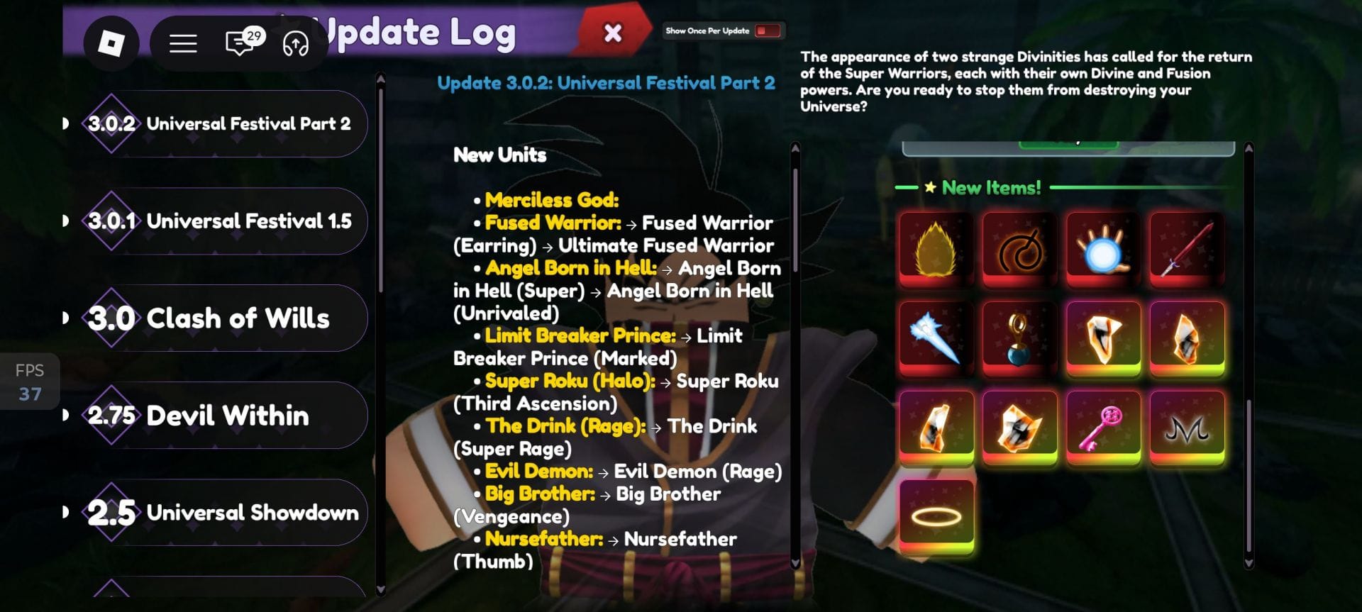 Registro da atualização 13 (imagem via Roblox)