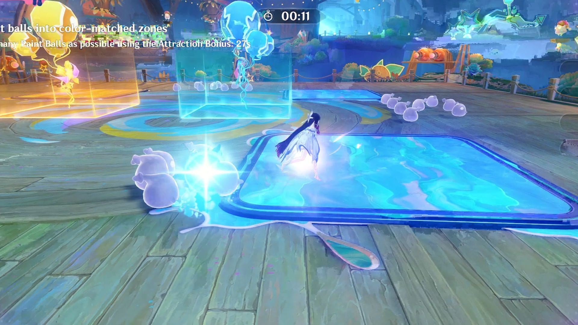 As cores das bolas de tinta no campo podem ser alteradas (Imagem via Sportskeeda Gaming/HoYoverse)