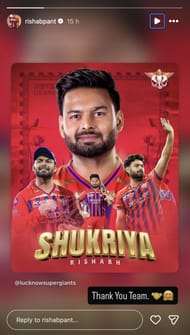Rishabh Pant responds to LSG's farewell message. (Image Source: Rishabh Pant's Instagram account)
