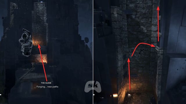 Suba até a seção superior para encontrar os portais ao longe (Imagem via Ubisoft)