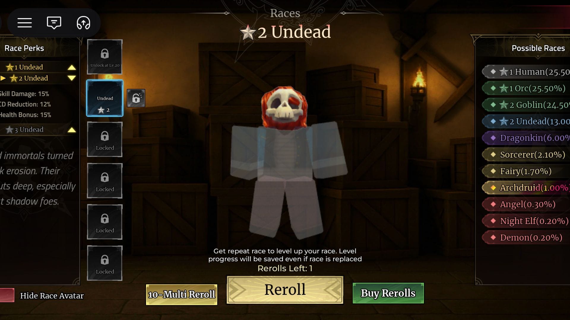 Rerolling the race (Image via Roblox)