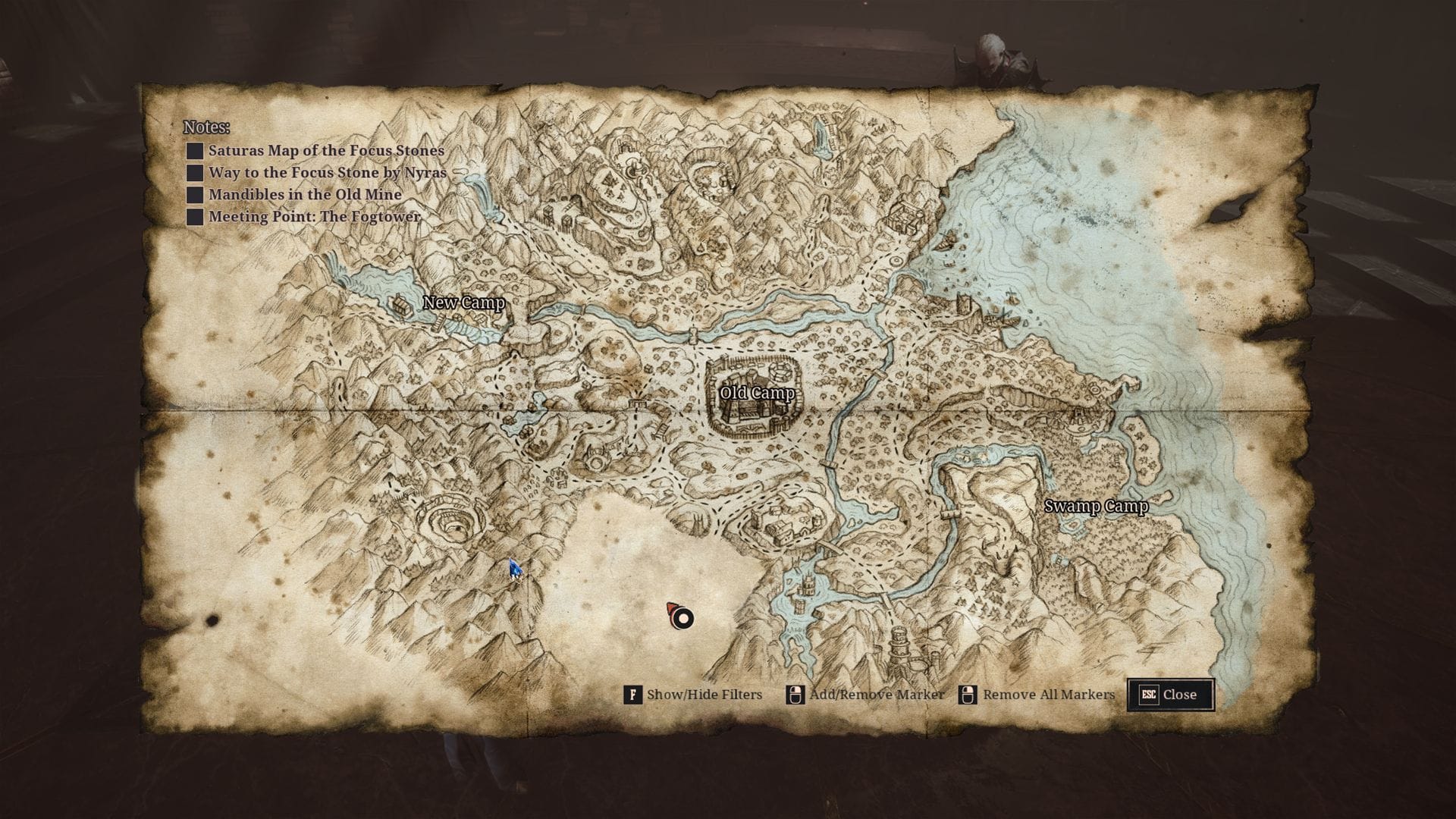 Localização da torre de Xardas (Imagem via Alkimia Interactive)