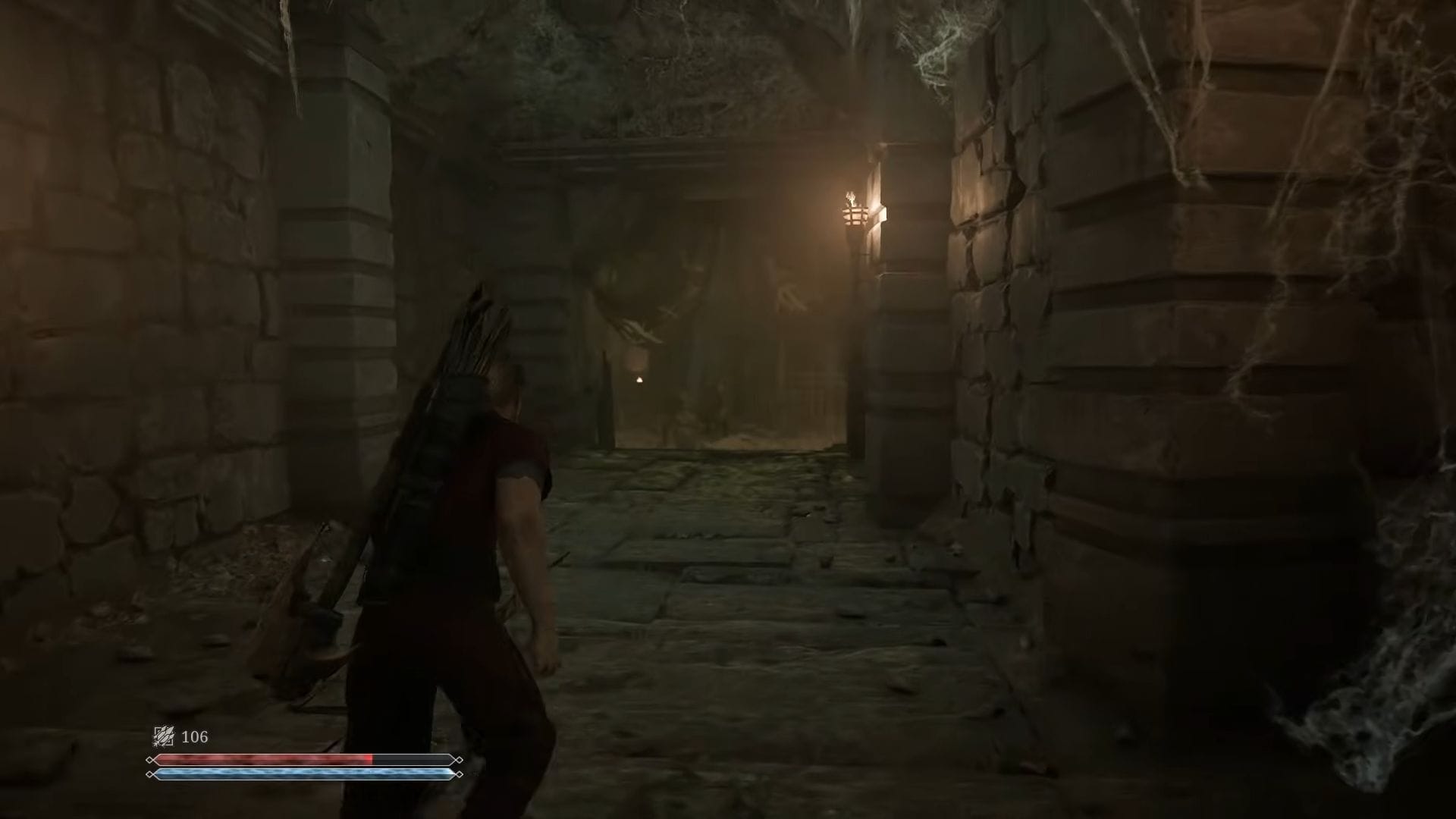 Encontre o NPC lutando contra Orcs (Imagem via THQ Nordic || YouTube/@GGChannelX)