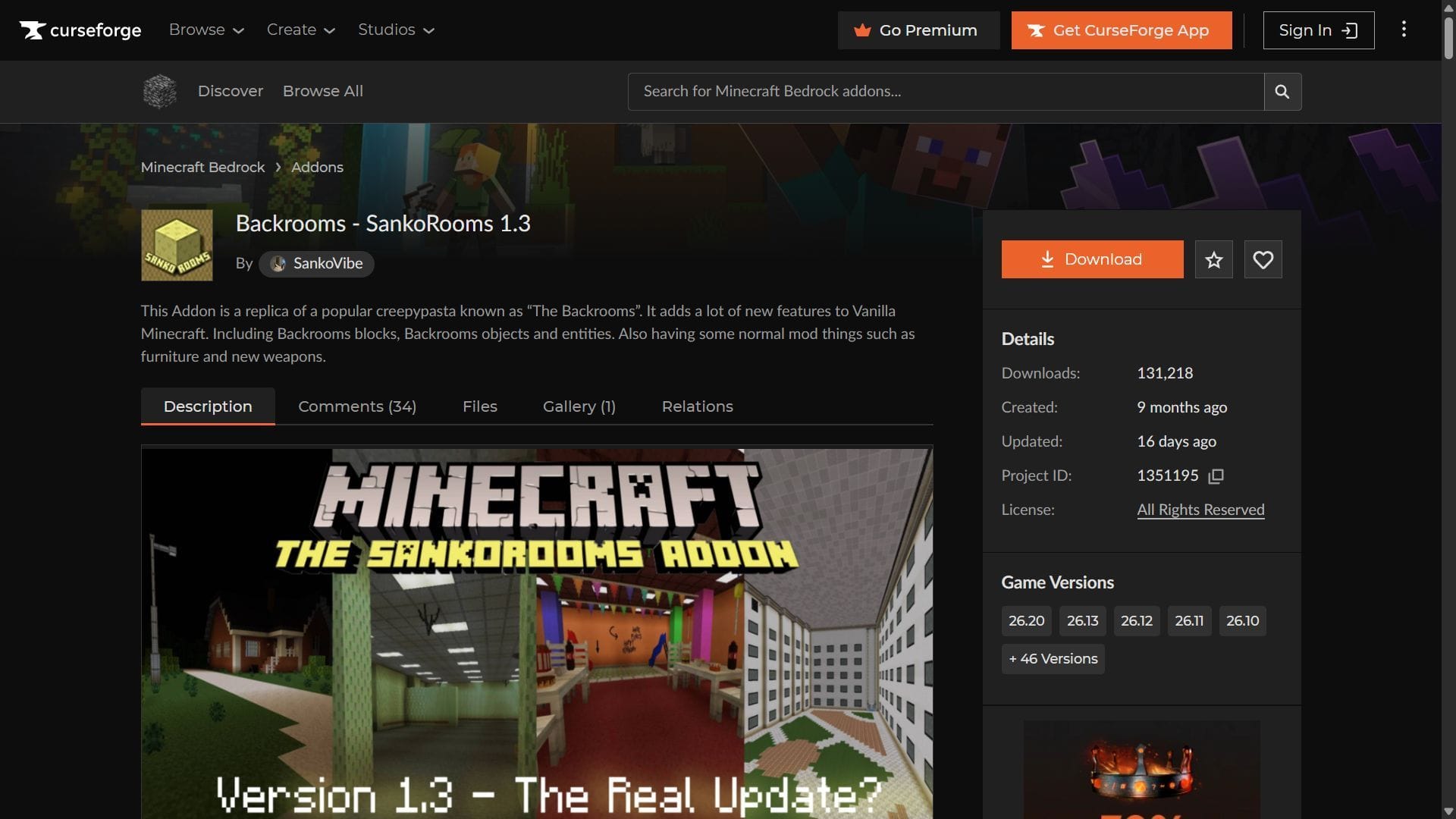 O mod pode ser baixado do site CurseForge (Imagem via CurseForge/SankoVibe)