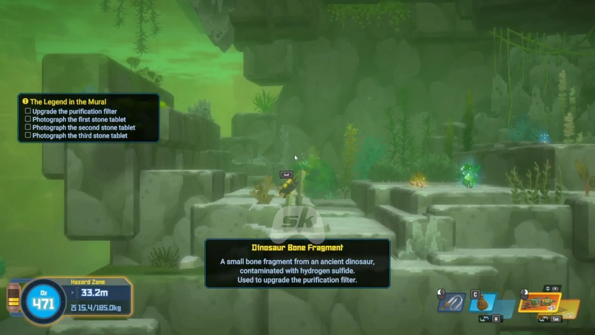 Fragmento de osso de dinossauro no passo a passo de Dave the Diver In the Jungle (Imagem via Sportskeeda Gaming || Mintrocket)