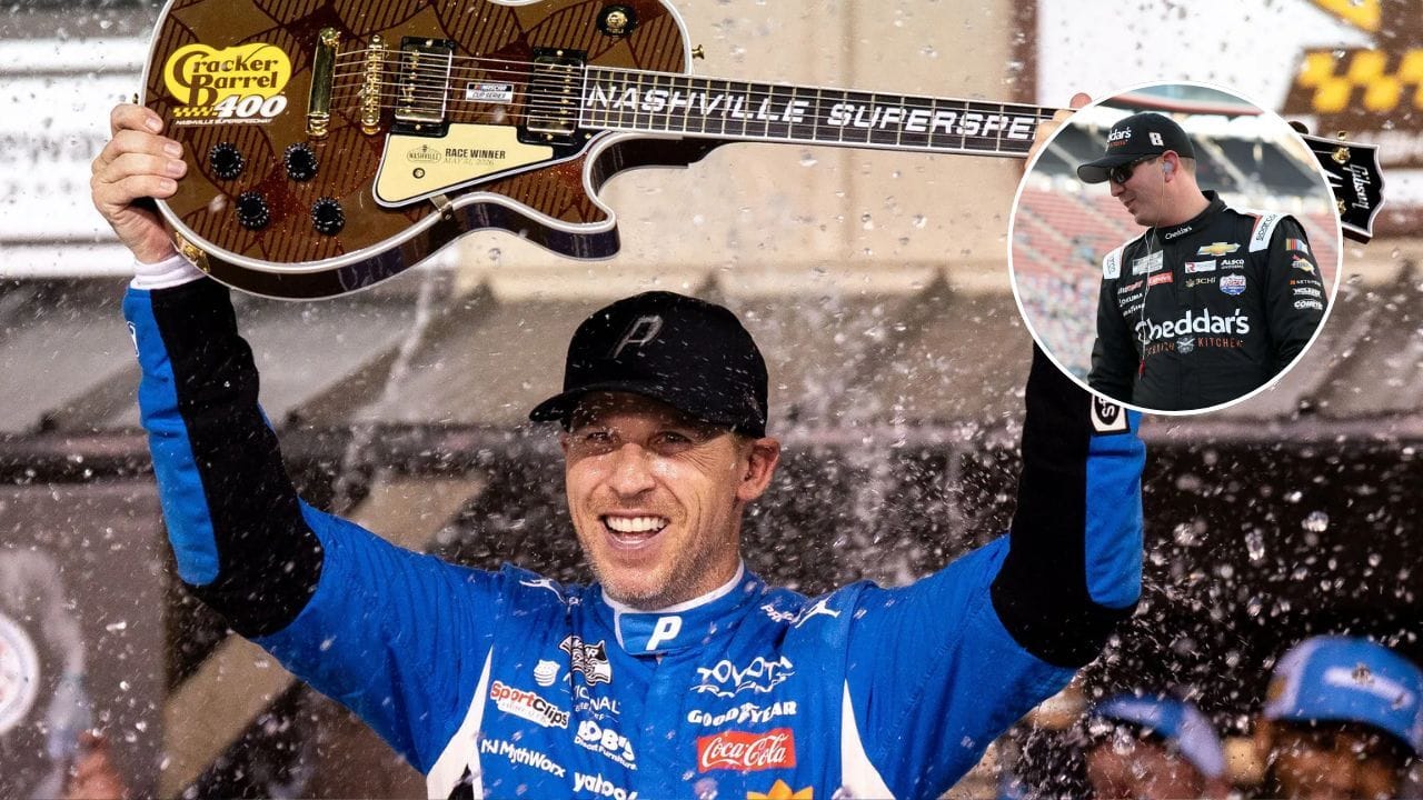 Denny Hamlin pays tribute to Kyle Busch after Nashville win but draws the line at guitar smash