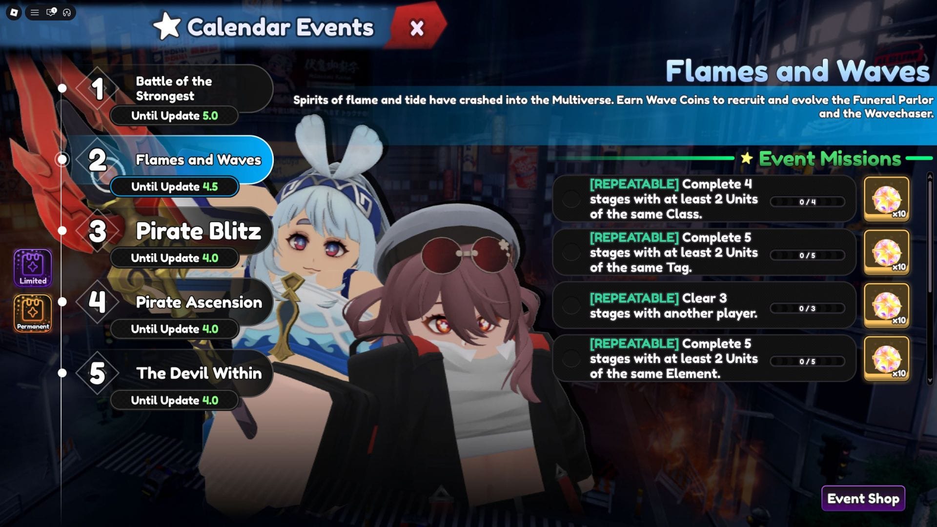 O evento Flames and Waves (imagem via Roblox)