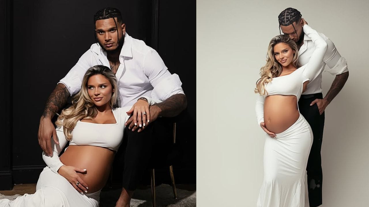 PICS: Jermaine Johnson's bikini-clad fiancée Hannah Brooke flashes engagement ring as "Twisted Doll" star poses on a yacht