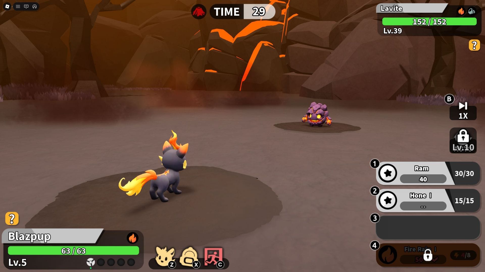 Uma vez capturado, um Lavite pode evoluir para um Lavarock (Imagem via Roblox)