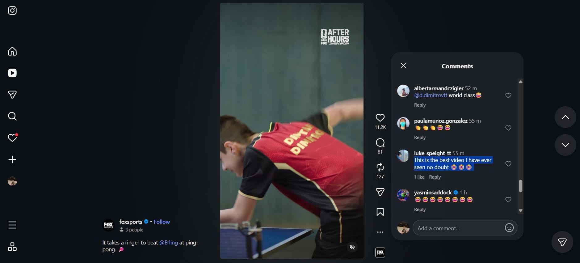 Captura de tela de comentários sobre Haaland jogando TT (Foto: https://www.instagram.com/reels/DaKC-yeCdWO/)