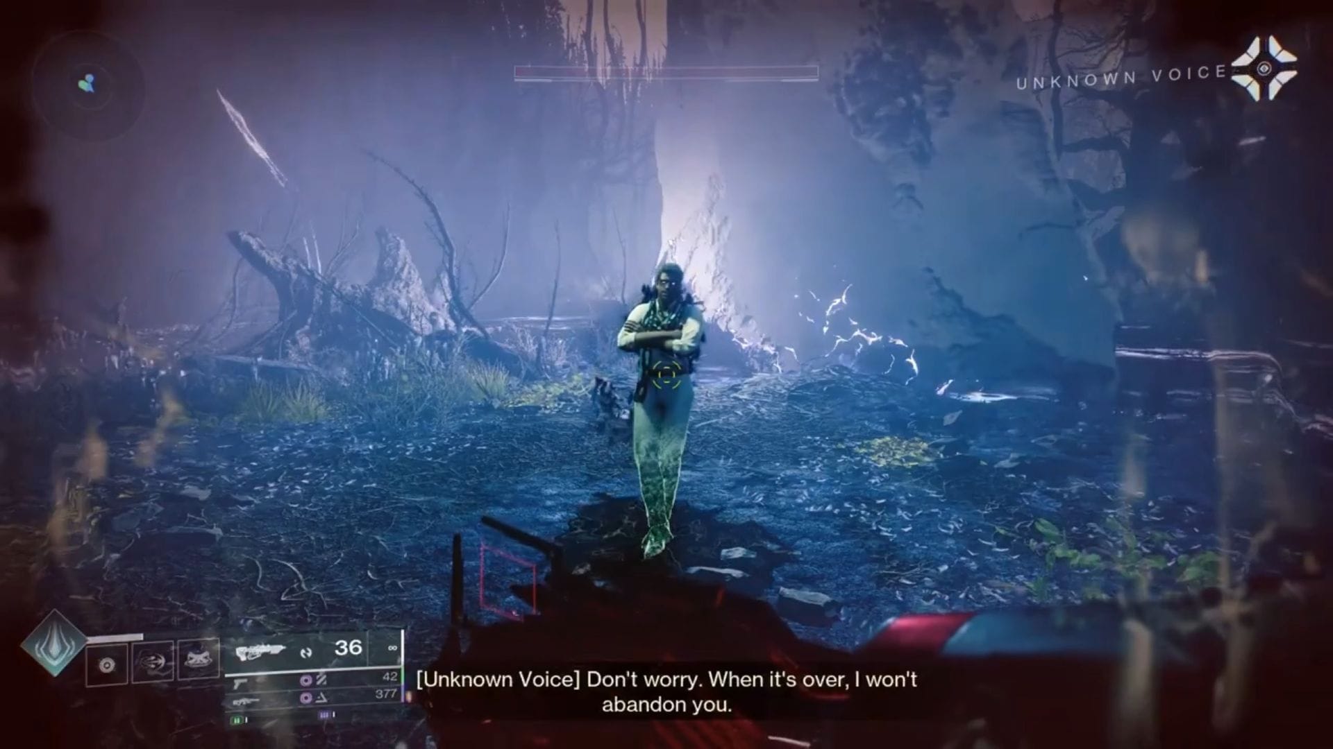 Winnowers promises not to abandon the protagonist (Image via Bungie || YouTube/@Trance_OCE)