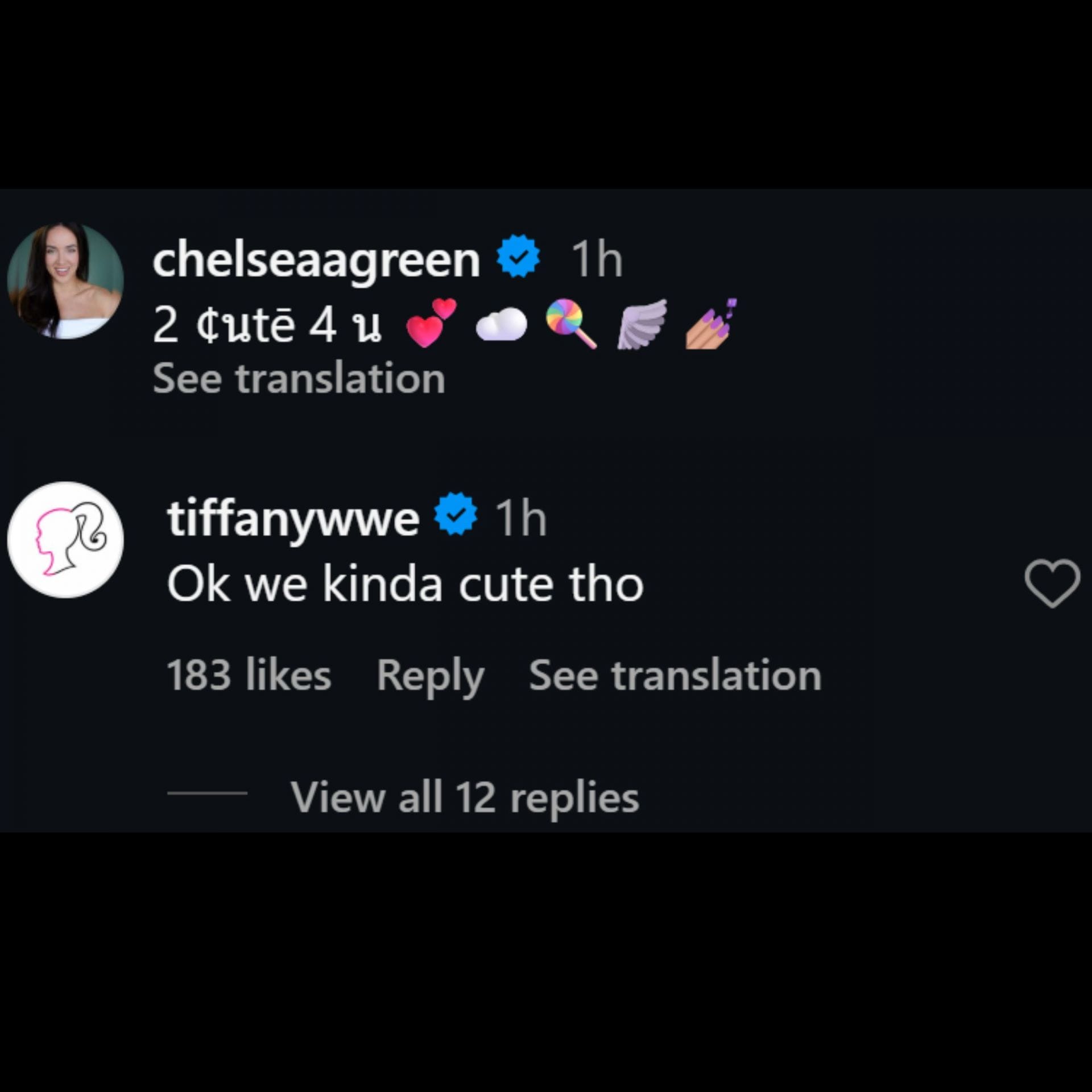 Comentário de Tiffany Startton na postagem de Chelsea Green (Imagem via Instagram/@chelseaagreen)