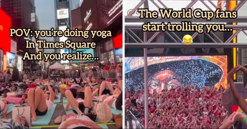 Norway fans troll Yoga practitioners at Times Square in New York as FIFA World Cup frenzy continues in USA