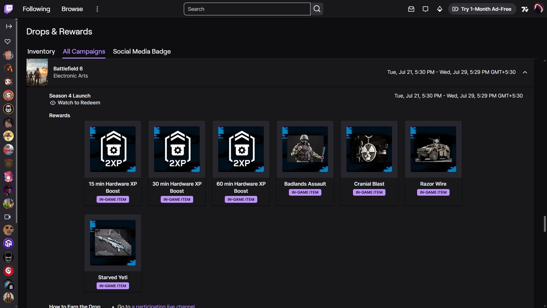 BF6 Season 4 Drops campaign (Image via SK Gaming || Twitch || EA)