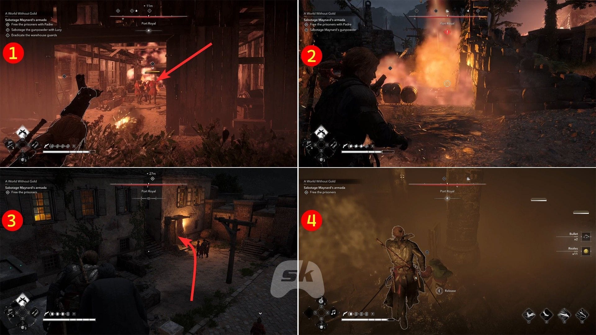Kill the guards, ignite the gunpowder, and free the prisoners (Image via Sportskeeda Gaming || Ubisoft)