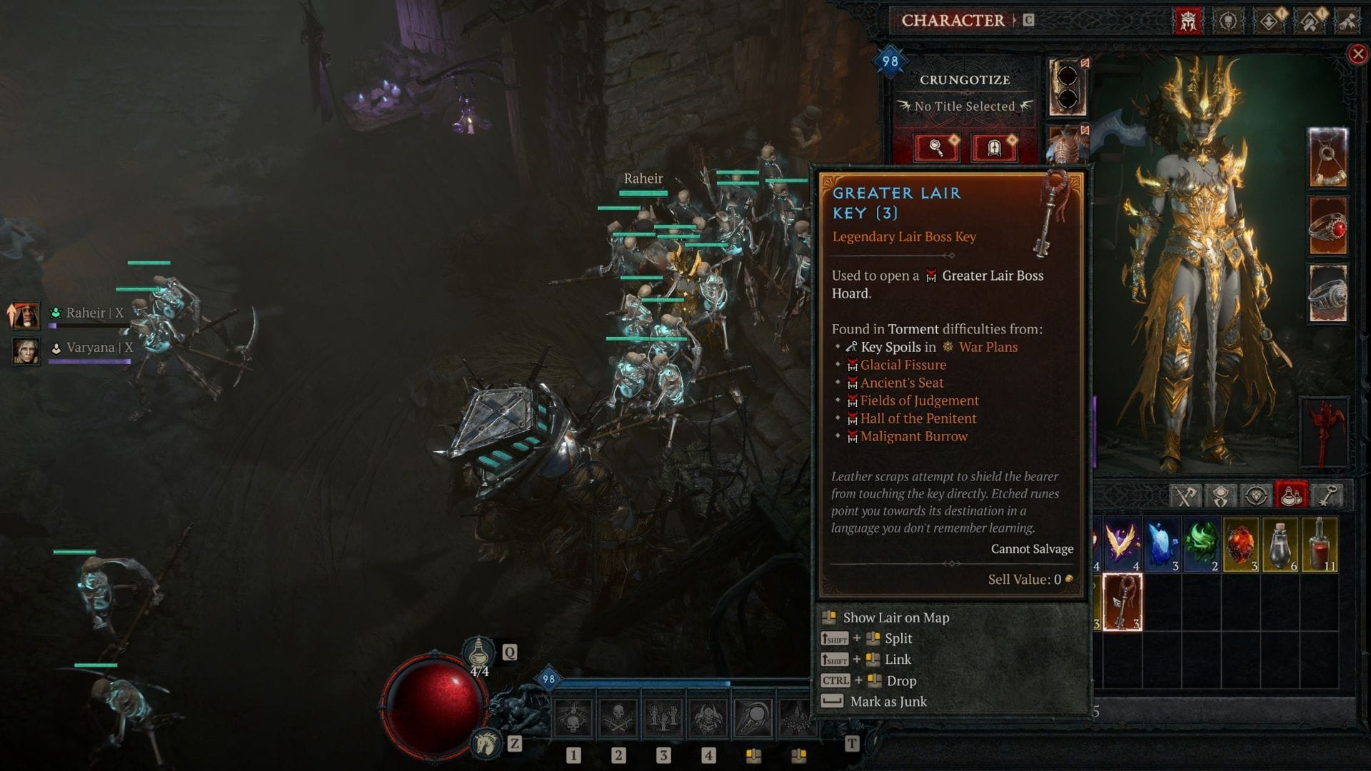 Use suas Lair Keys/Greater Lair Keys para ter uma chance em Belial Emboscadas (Imagem via Blizzard Entertainment || Sportskeeda)