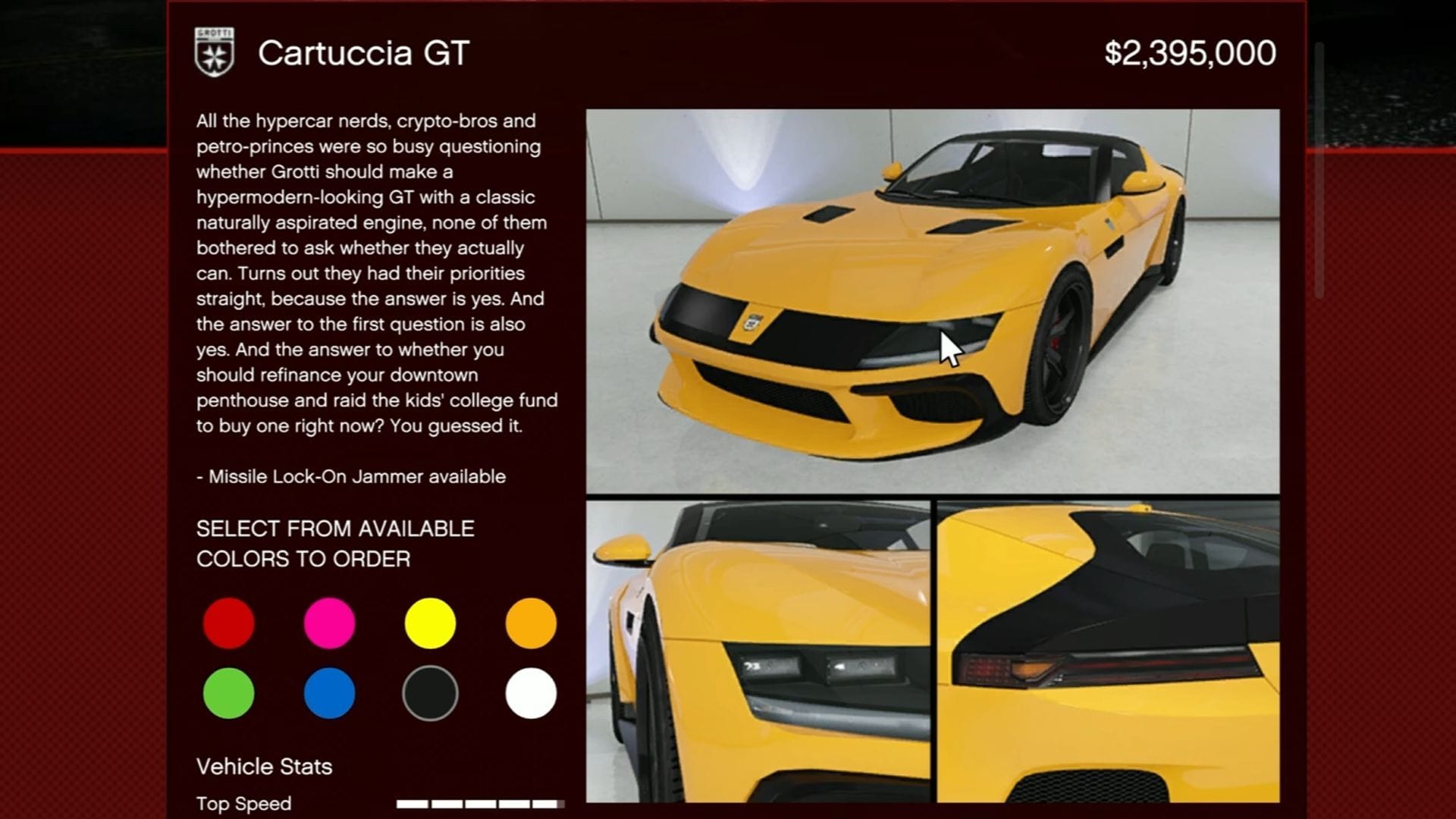 Grotti Cartuccia GT em GTA Online The Kortz Center Heist DLC (imagem via Rockstar Games)