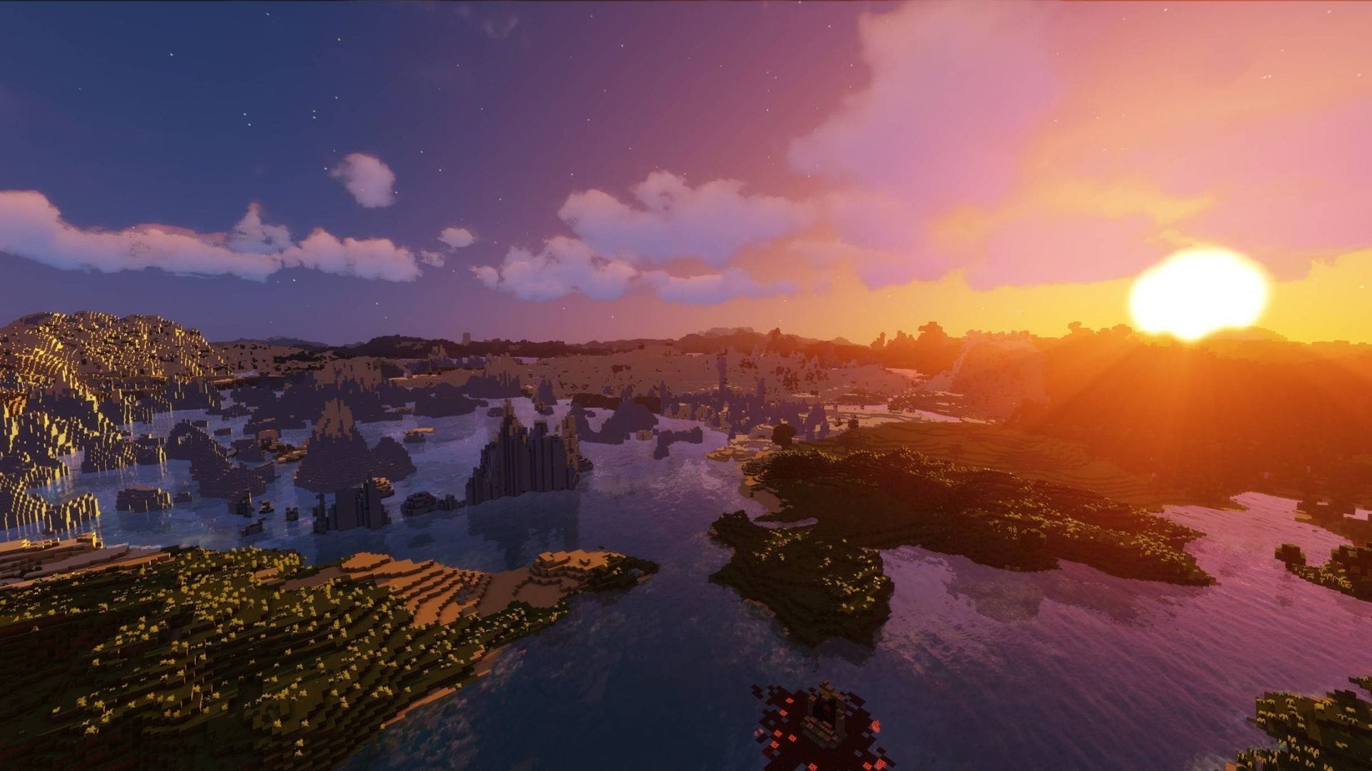Os shaders vibrantes de Sildur dão ao jogo uma aparência saturada e inspirada na fantasia (Imagem via Mojang Studios || Curseforge)