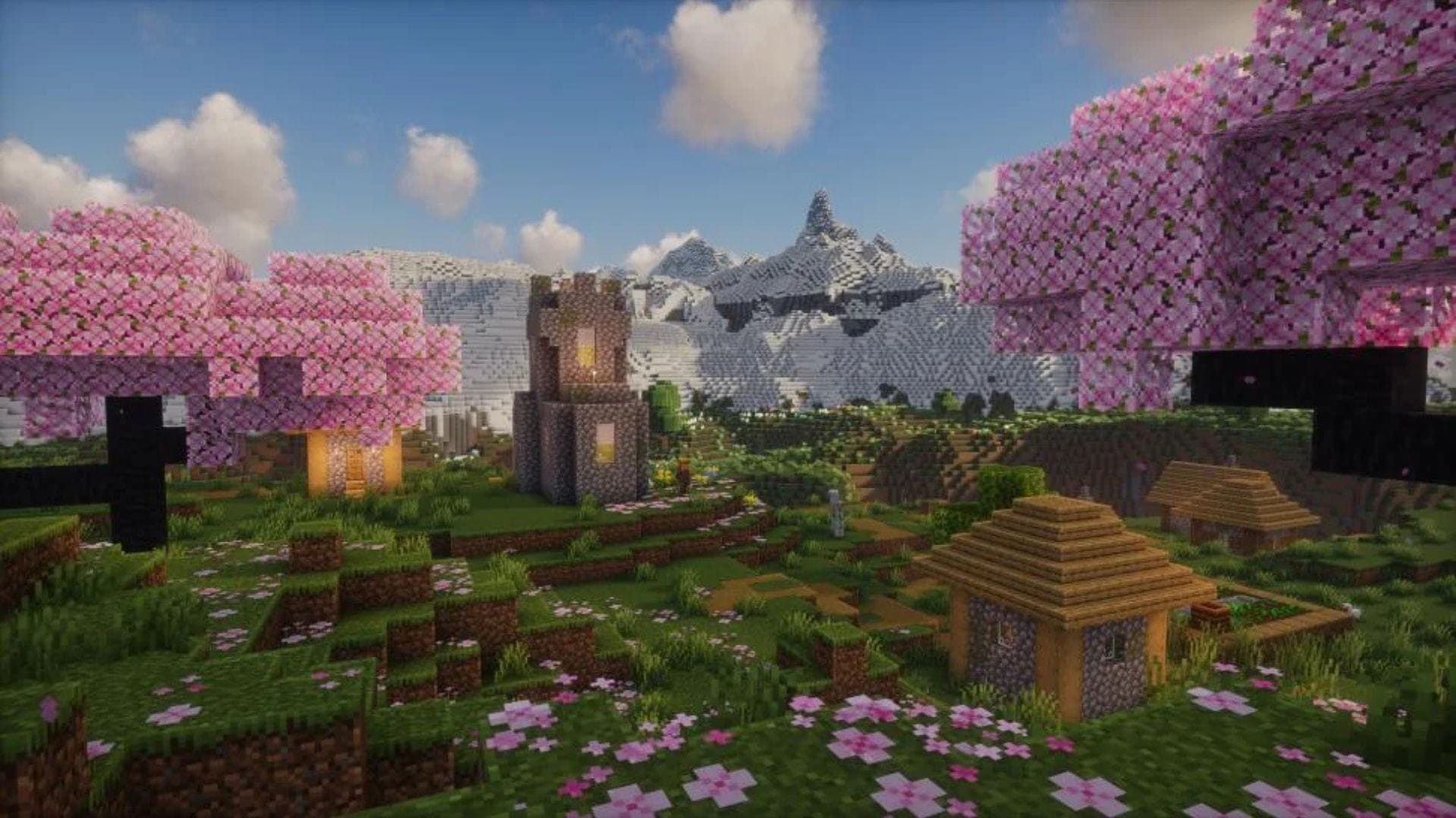 Cherry blossom villages are both beautiful and functional (Image via Mojang Studios || Reddit/@Miserable-Gur1752)