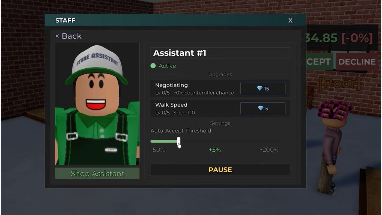 Atualize um assistente gastando diamantes (imagem via Roblox)