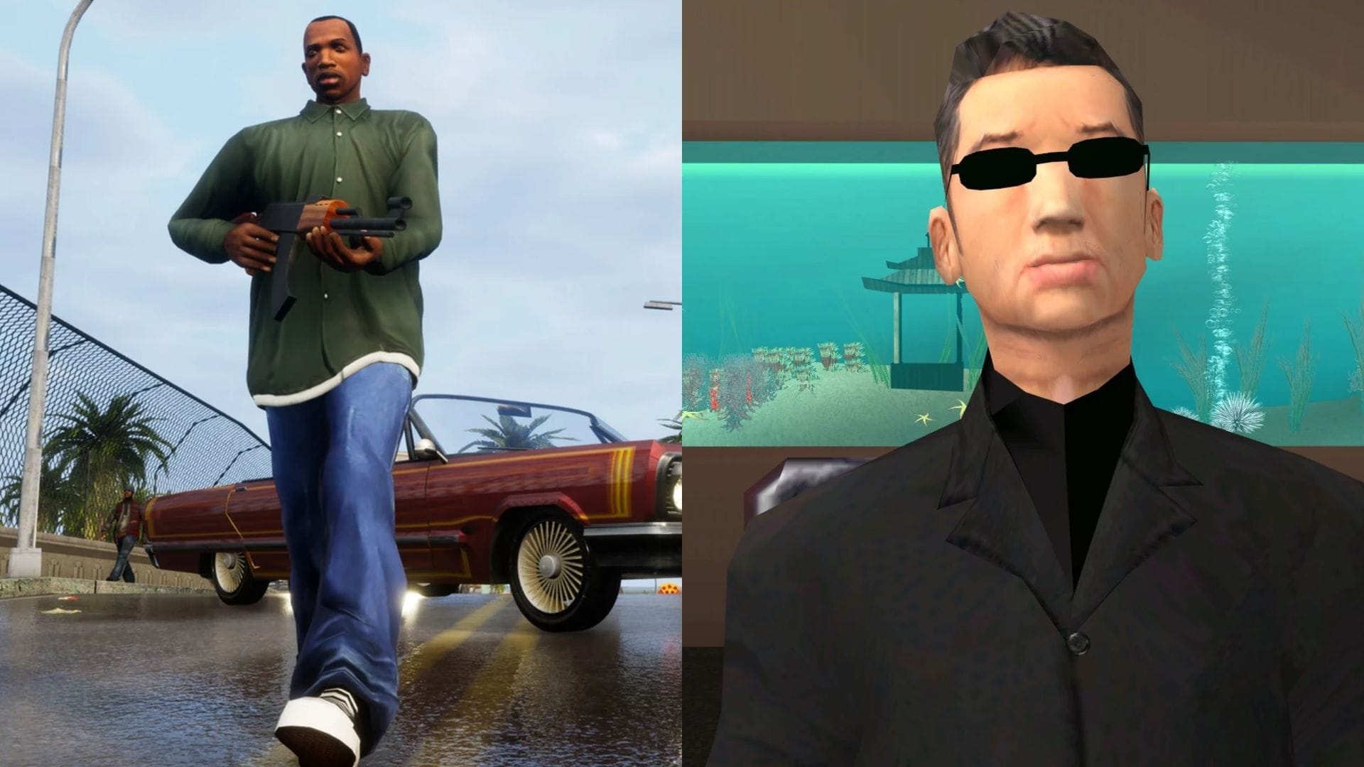 CJ e Woozie no GTA San Andreas (Imagem via Rockstar Games || GTA Wiki)