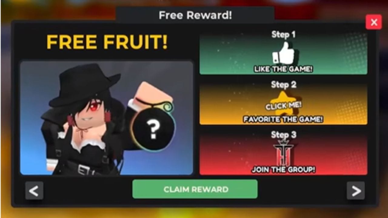 Entre no grupo Roblox do jogo para reivindicar uma fruta grátis (imagem via Roblox)