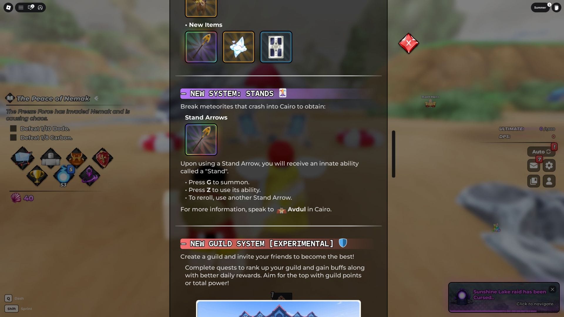 Sobre o sistema Stand (Imagem via Roblox)