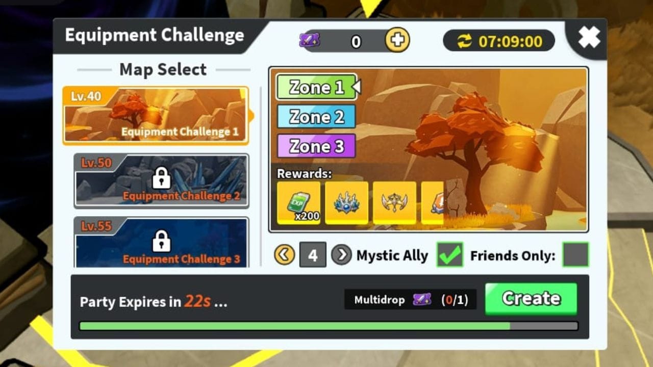 O menu do Desafio de Equipamento (Imagem via Roblox)