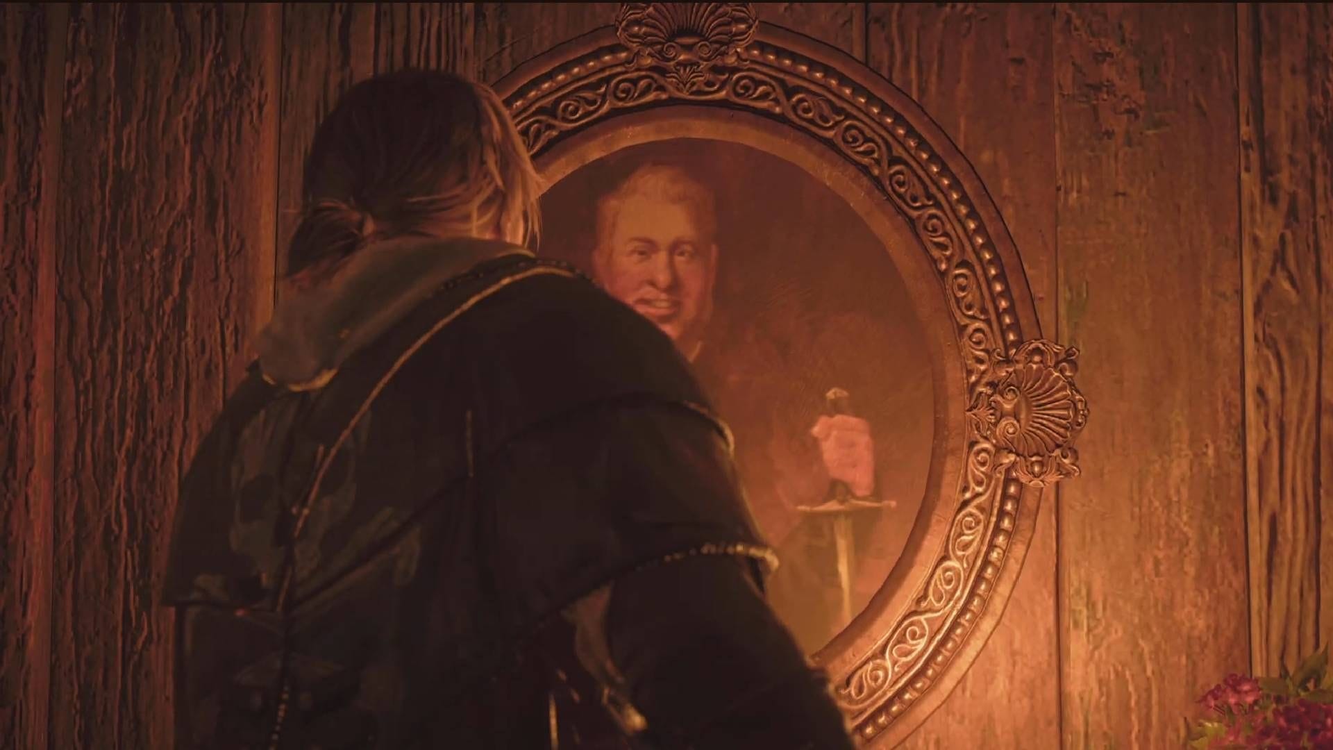 Hang Stede's portrait in the manor to complete the Captain Stede Bonnet side quest (Image via Ubisoft || YouTube@postmodeorg)