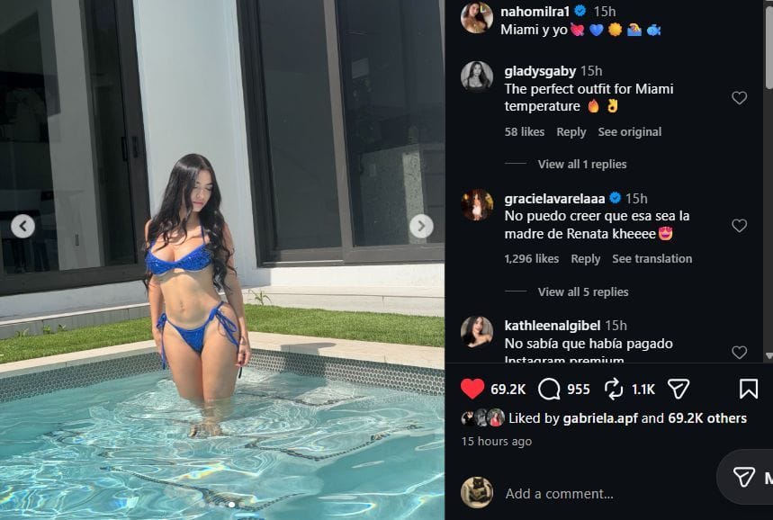 Luis Arraez's wife, Gladys Peñalver de Arraez commented on Francisco Alvarez's spouse Nahomi Rojas' IG post in Spanish.